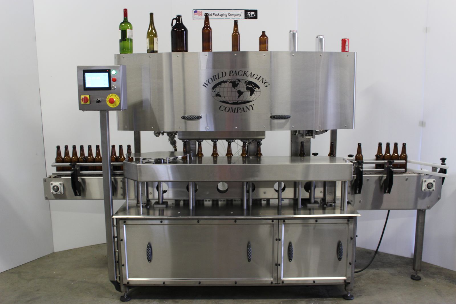 Filler with wine, spirits and beer bottles