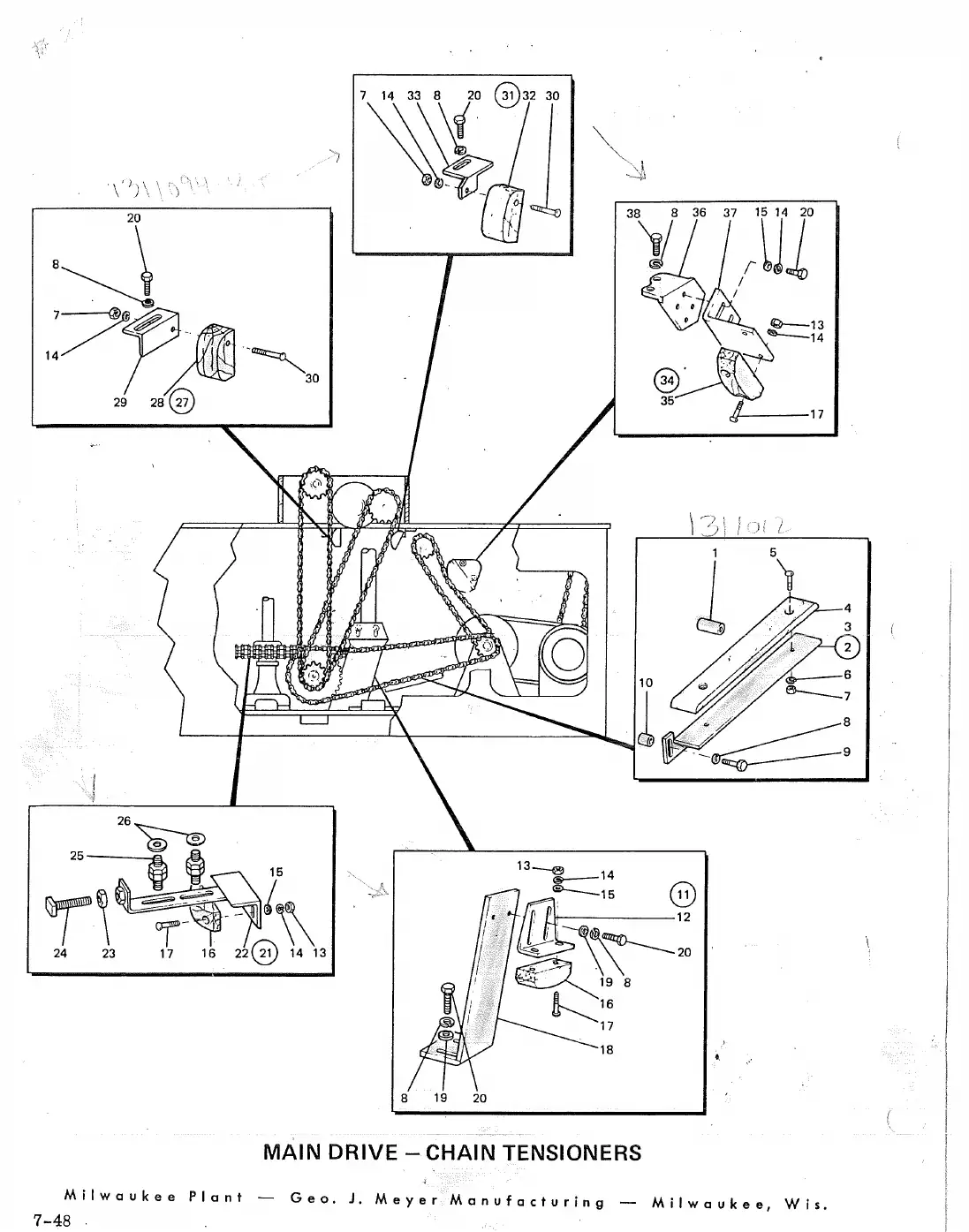 Meyer 60-10 Pt filler main drive hand wheel & crowner drive drawing