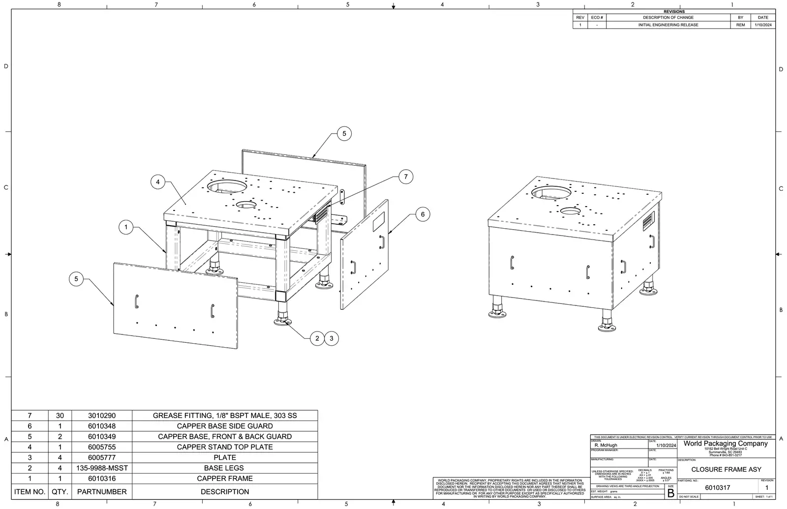 Meyer 52-12 filler closure frame assembly drawing