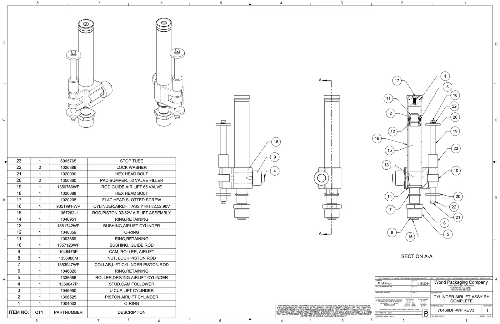 Meyer 52-12 filler cylinder airlift assembly rh complete drawing