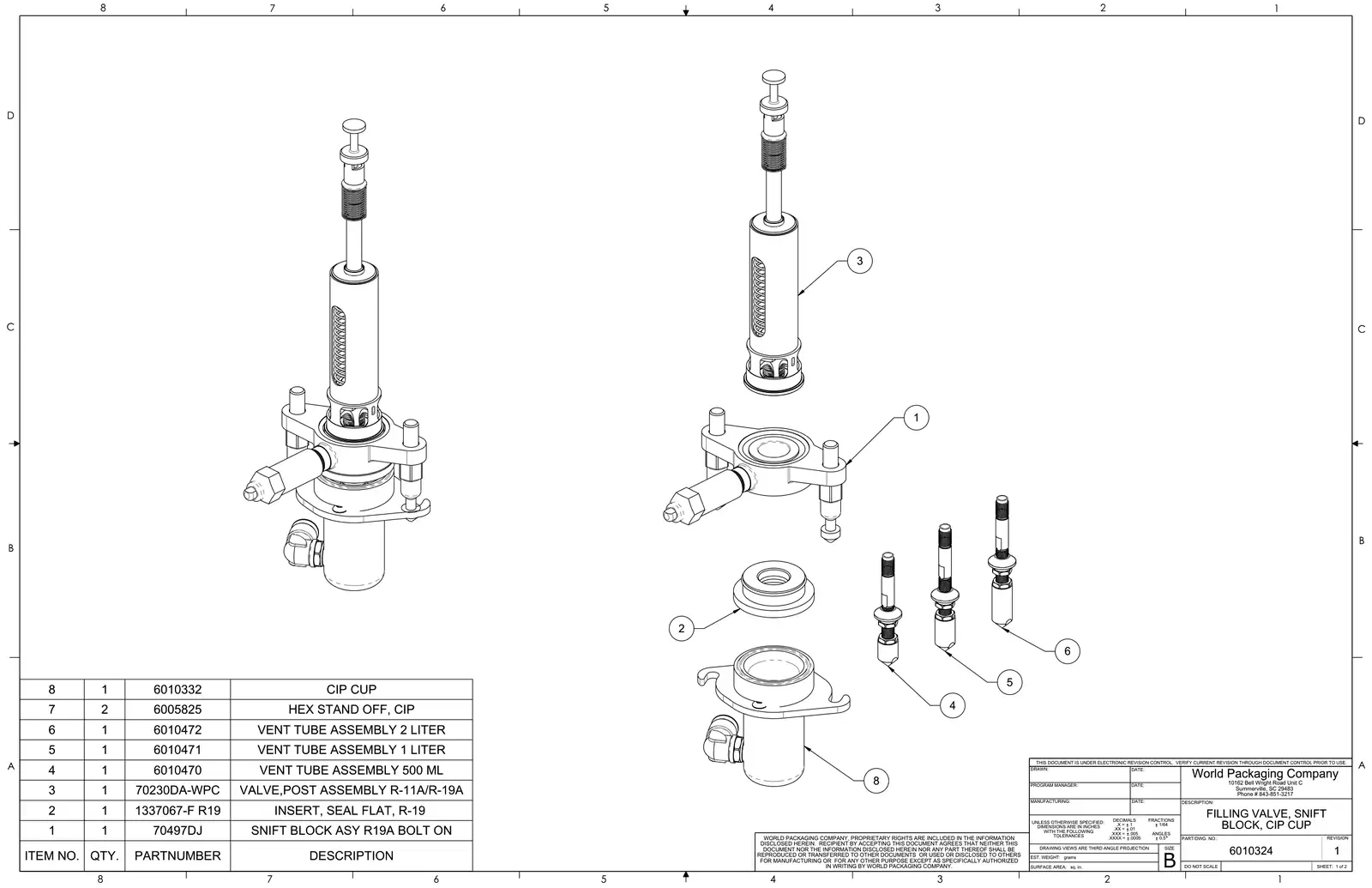 Meyer 52-12 filler filling valve, snift block, cip cup drawing