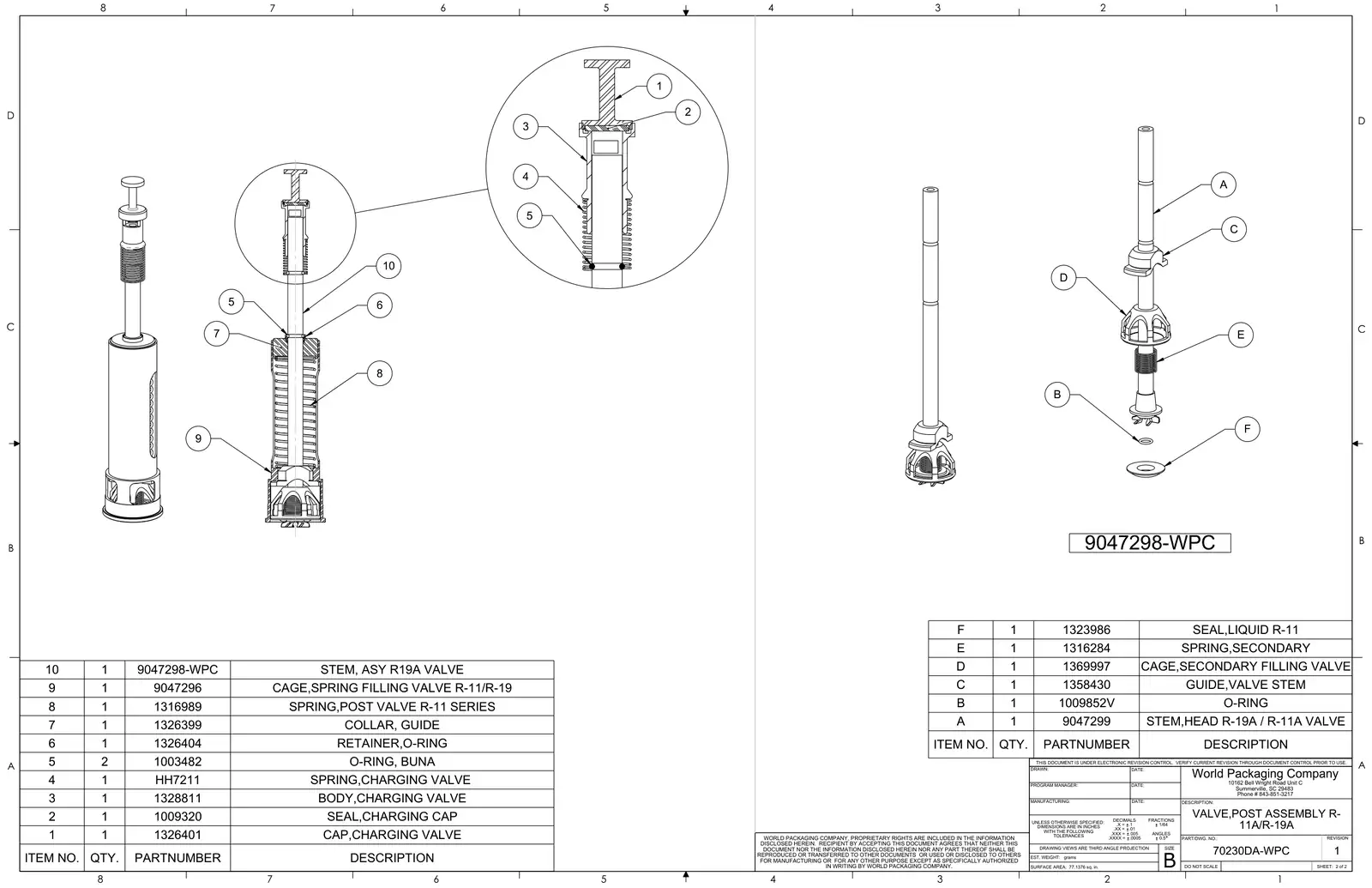 Meyer 52-12 filler valve, post assembly r- 11a/r-19a drawing