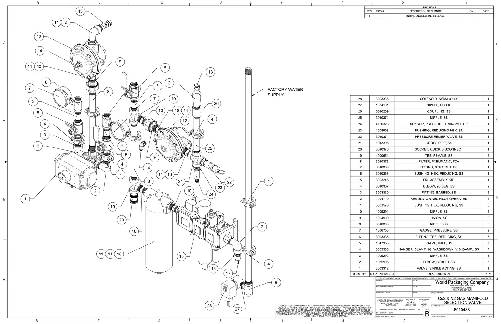 Meyer 90-18 filler co2 & n2 gas manifold selection valve drawing