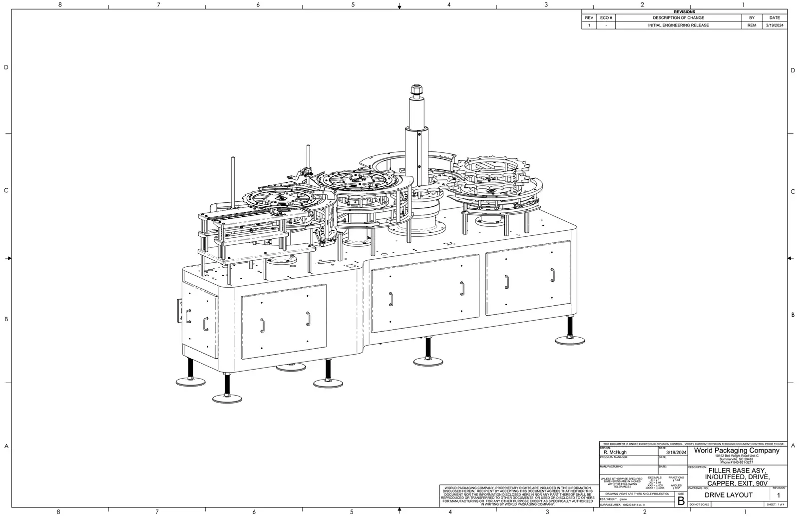 Meyer 90-18 filler filler base assembly, in/outfeed, drive, capper, exit, 90v drawing