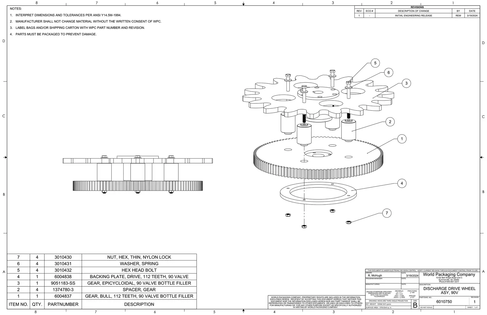 Meyer 90-18 filler discharge drive wheel assembly, 90v drawing
