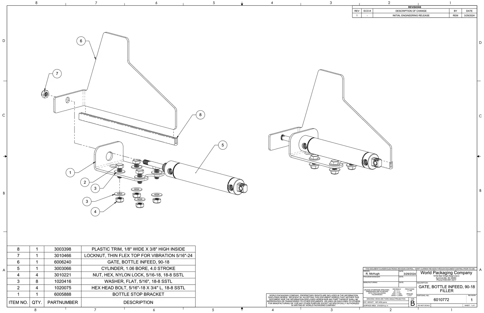 Meyer 90-18 filler gate, bottle infeed, 90-18 filler drawing