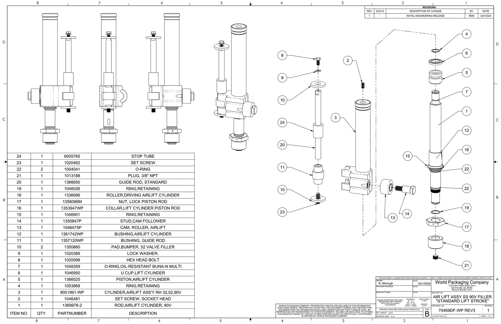 Meyer 90-18 filler air lift assembly ss 90v filler "standard lift stroke" drawing