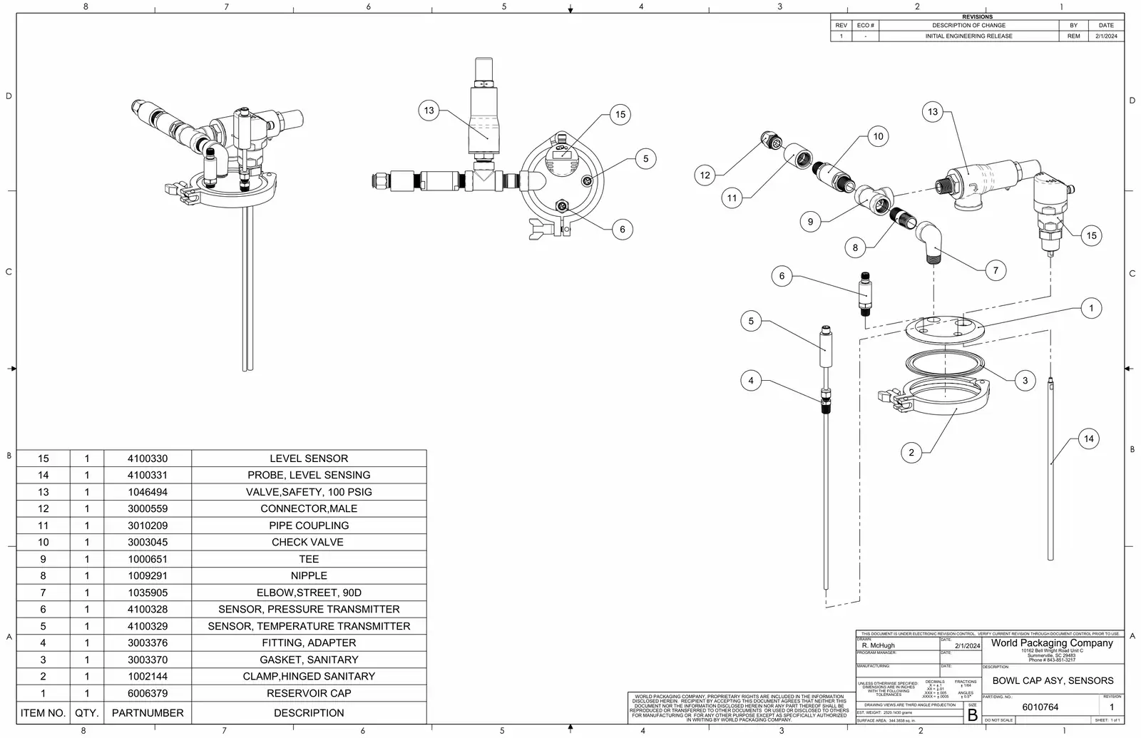 Meyer 90-18 filler bowl cap assembly, sensors drawing