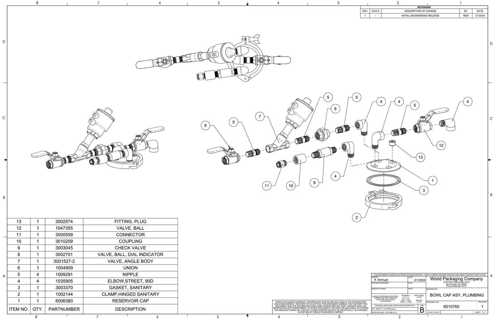 Meyer 90-18 filler bowl cap assembly, plumbing drawing