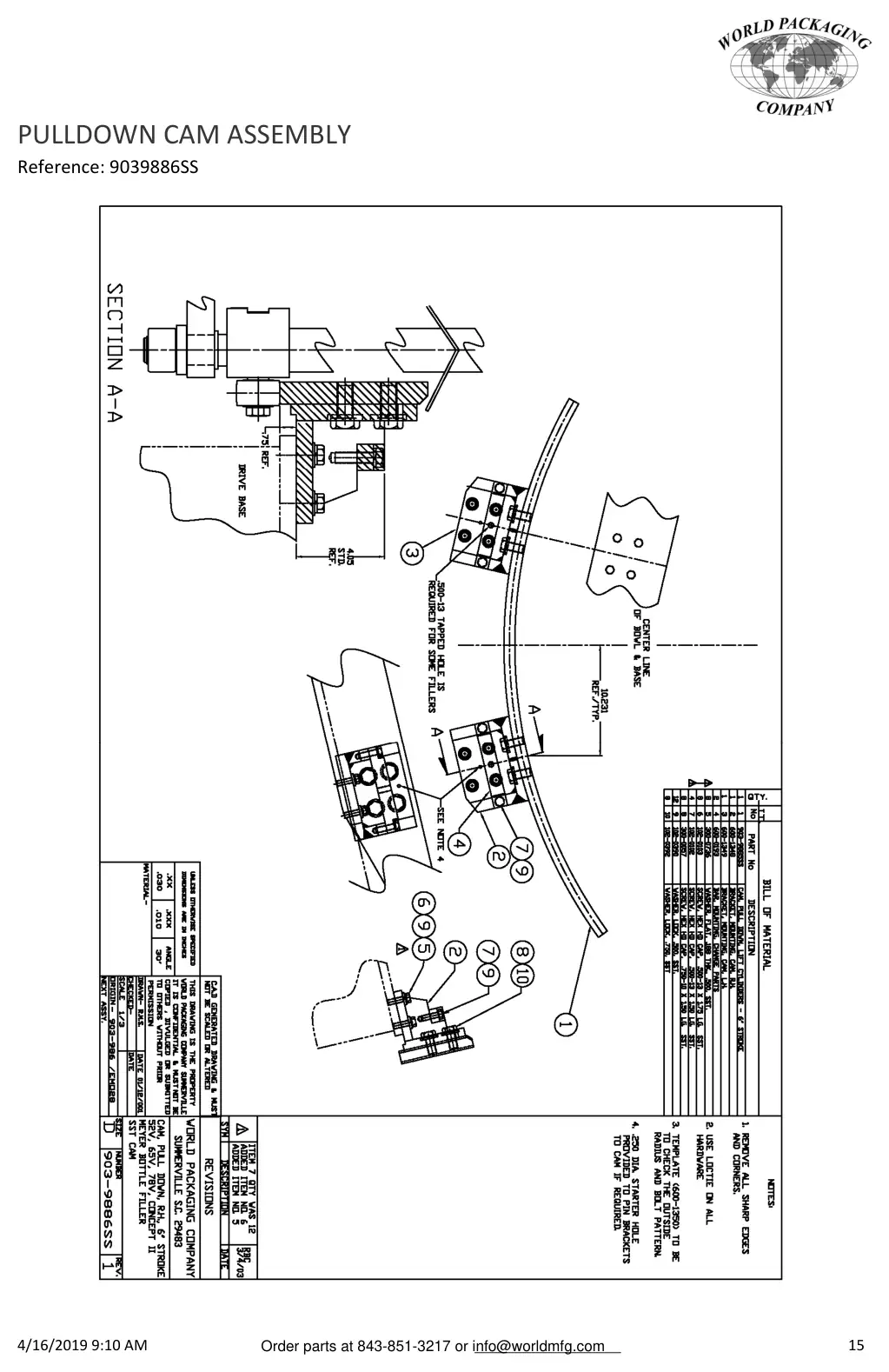 Meyer 52-12 filler pulldown cam assembly drawing