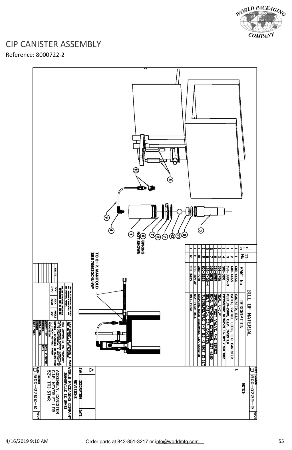 Meyer 52-12 filler cip canister assembly drawing