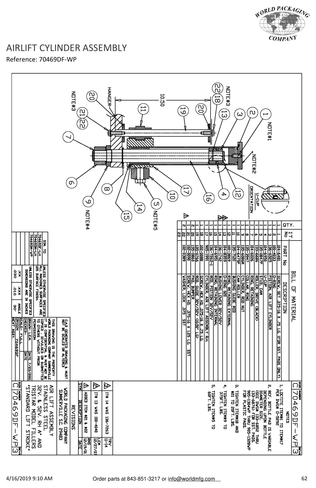 Meyer 52-12 filler airlift cylinder assembly drawing