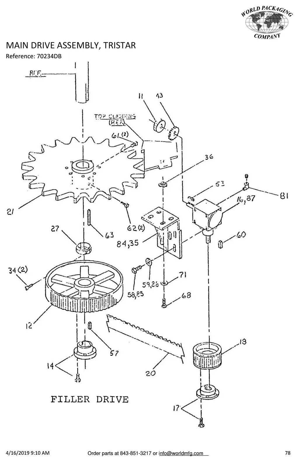 Meyer 52-12 filler main drive assembly, tristar drawing