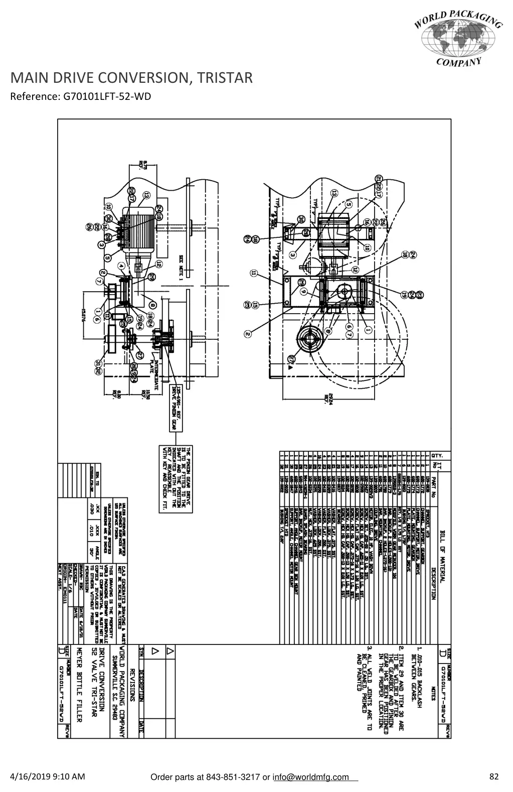 Meyer 52-12 filler main drive conversion, tristar drawing