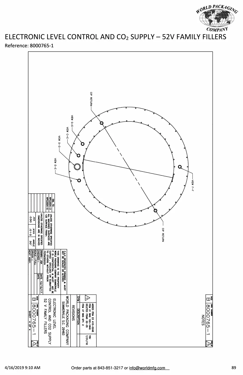 Meyer 52-12 filler electronic level control and co2 supply - 52v family fillers drawing
