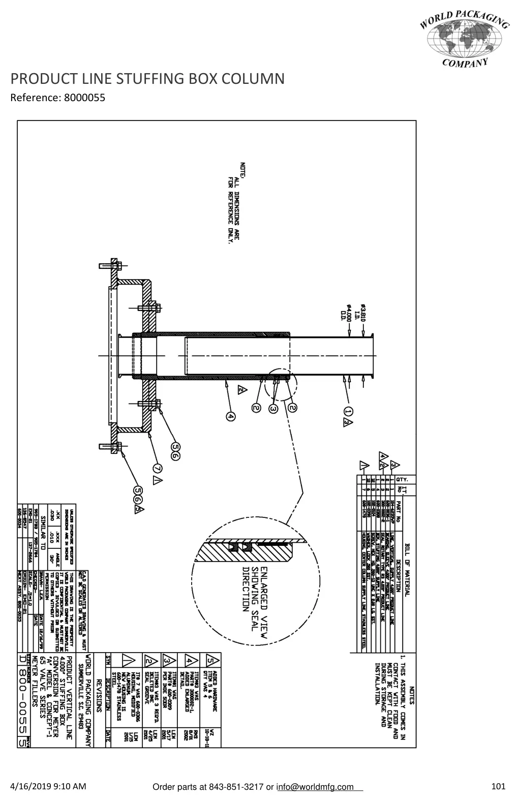 Meyer 52-12 filler product line stuffing box column drawing