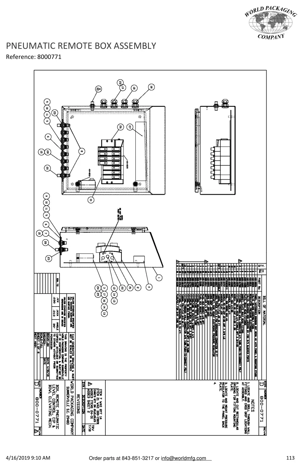 Meyer 52-12 filler pneumatic remote box assembly drawing