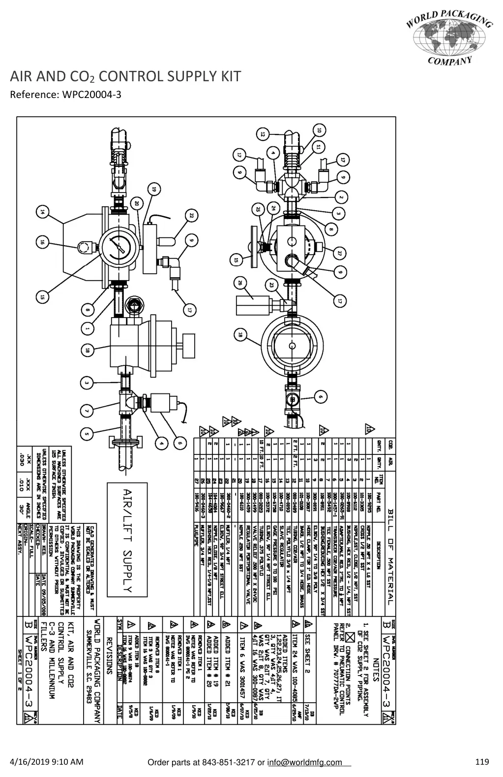 Meyer 52-12 filler air and co2 control supply kit drawing