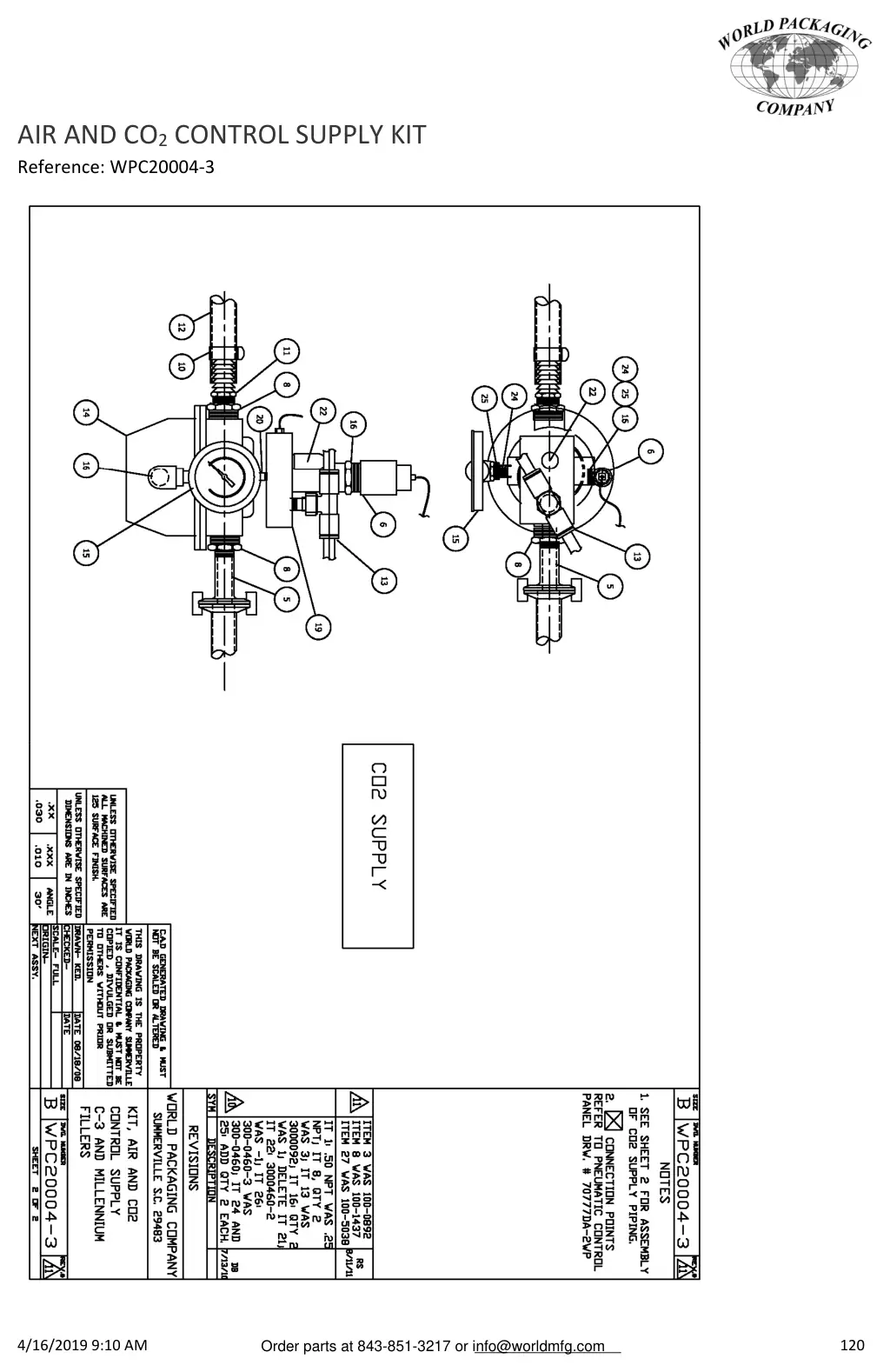Meyer 52-12 filler air and co2 control supply kit drawing