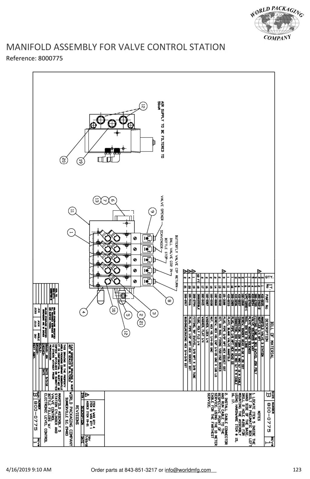 Meyer 52-12 filler manifold assembly for valve control station drawing
