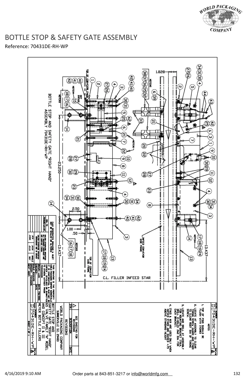 Meyer 52-12 filler bottle stop & safety gate assembly drawing