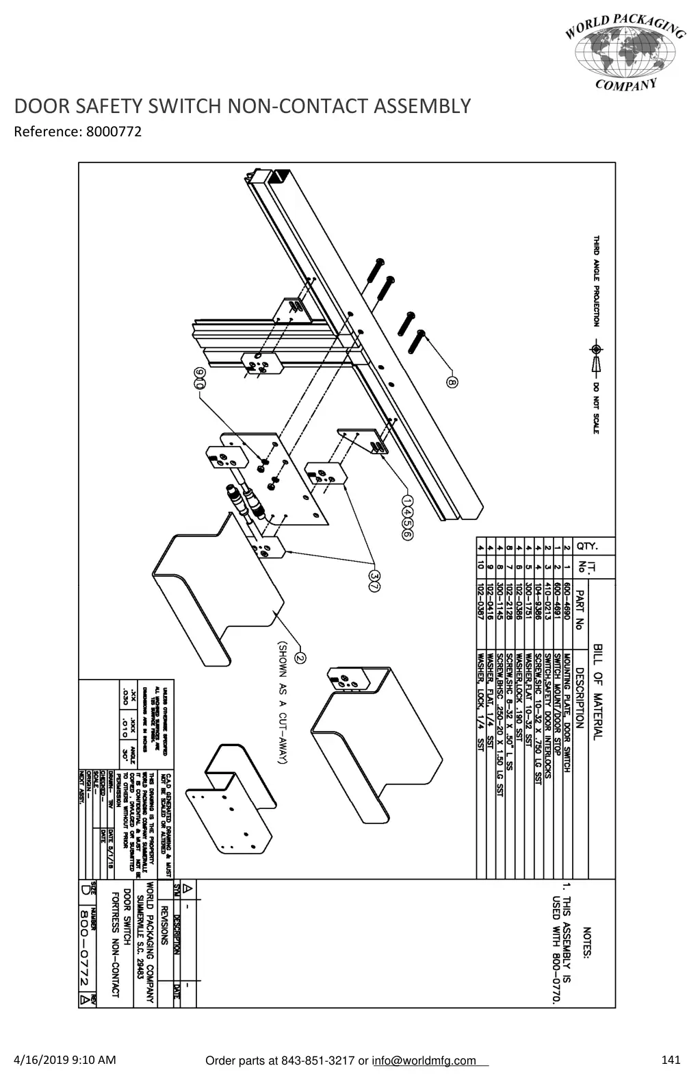 Meyer 52-12 filler door safety switch non-contact assembly drawing