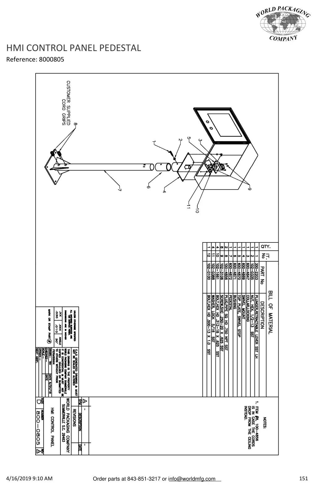 Meyer 52-12 filler hmi control panel pedestal drawing